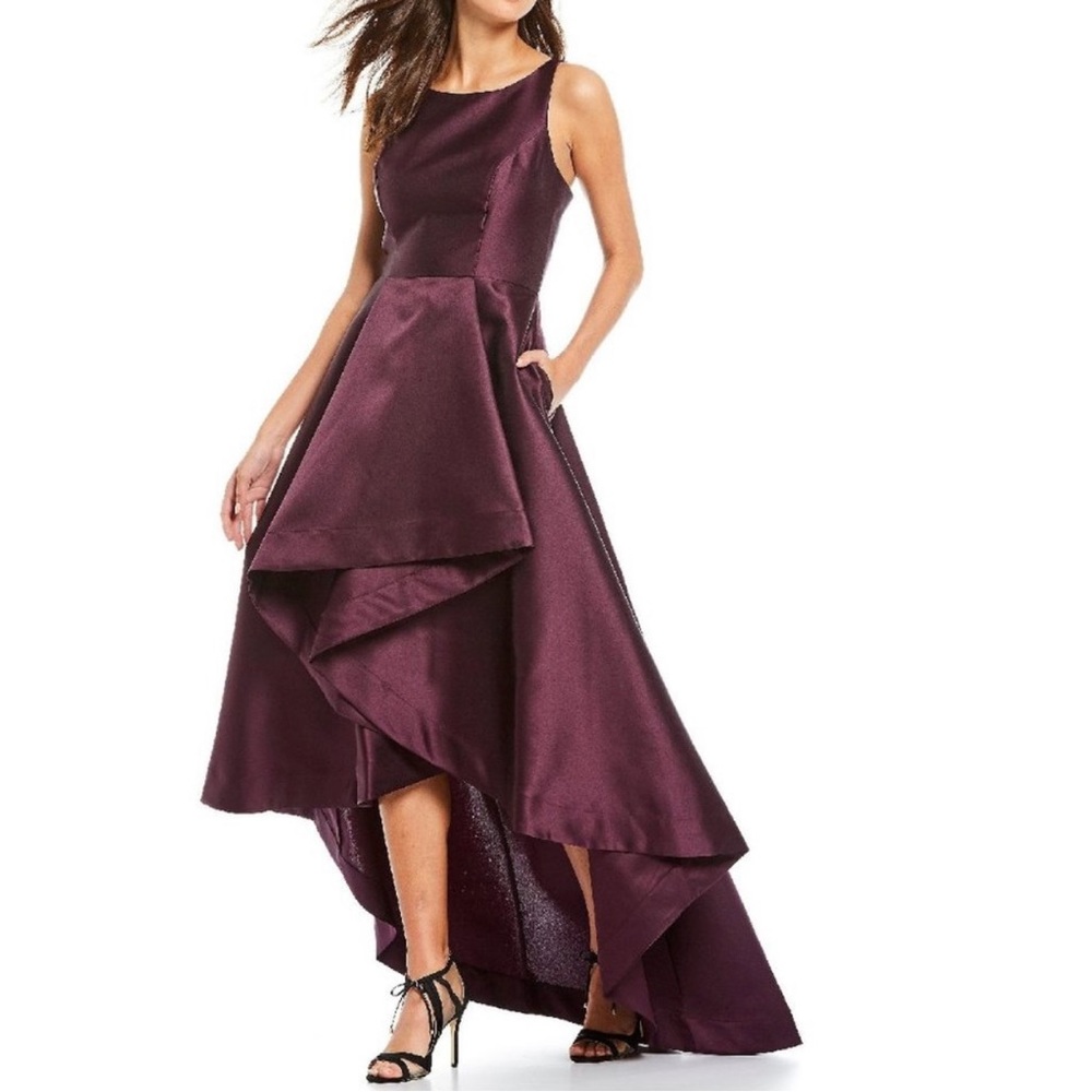 NWT Adrianna Papell high low plum Mikado gown size 2